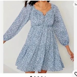 Baby blue floral long sleeve dress